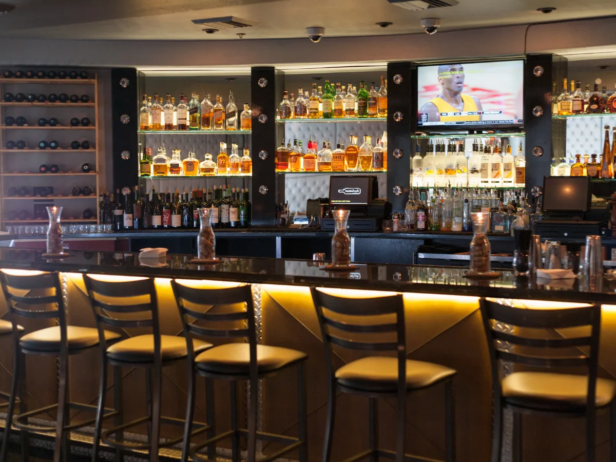 The Toasted Cork bar interior with wine cork display